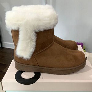 NWT!! Chestnut/Brown Faux Suede Fur Trimmed Boots By SO Sonoma Size 6